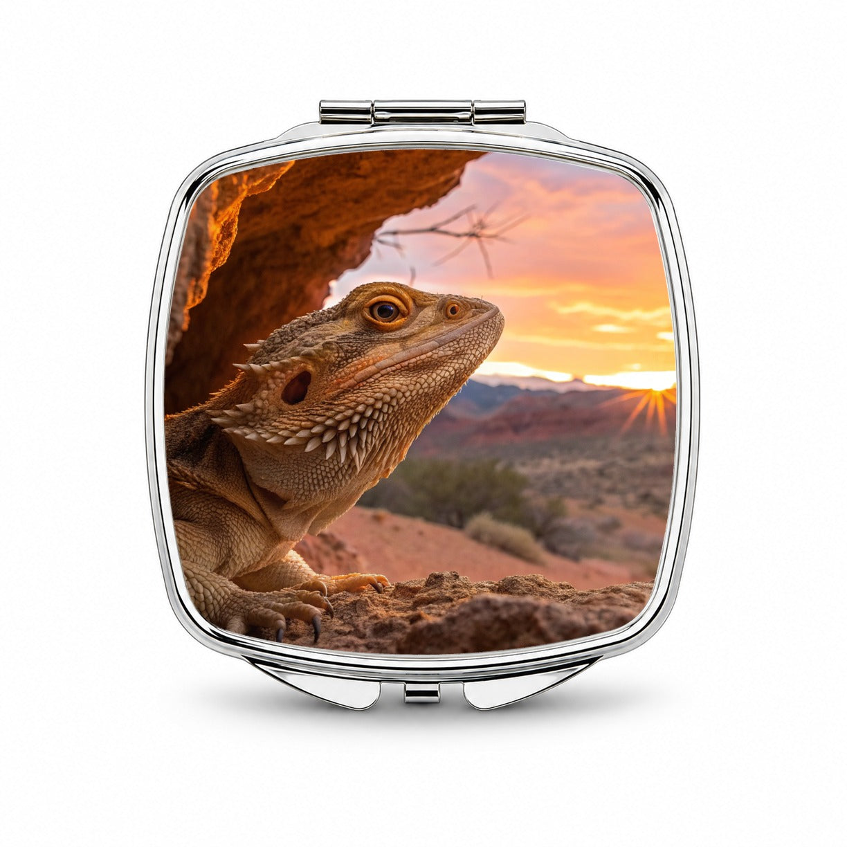 Bearded Dragon At Sunset Small Travel Purse Handbag Pocket Makeup Compact Mirror