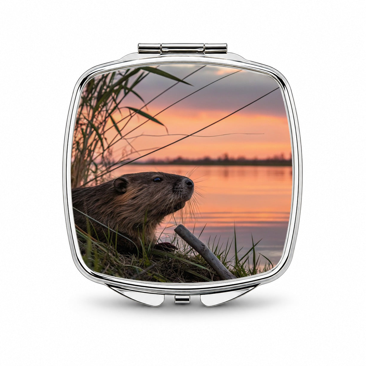Beaver Pond At Sunset Small Travel Purse Handbag Pocket Makeup Compact Mirror