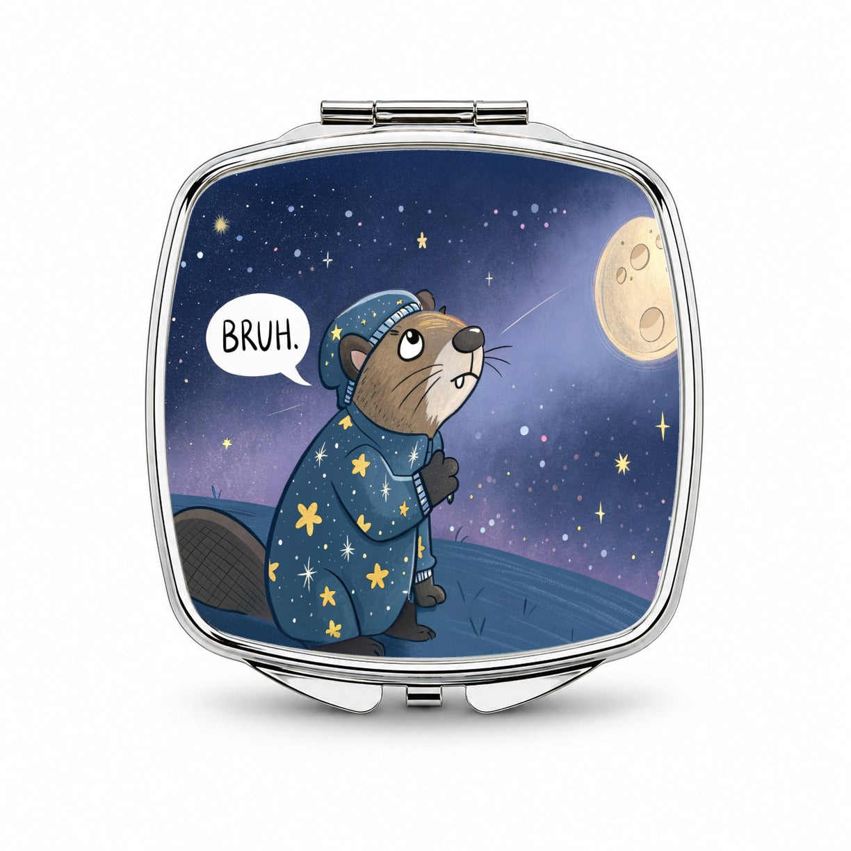 Beaver Saying Bruh Funny Pajamas Small Travel Purse Handbag Pocket Makeup Compact Mirror