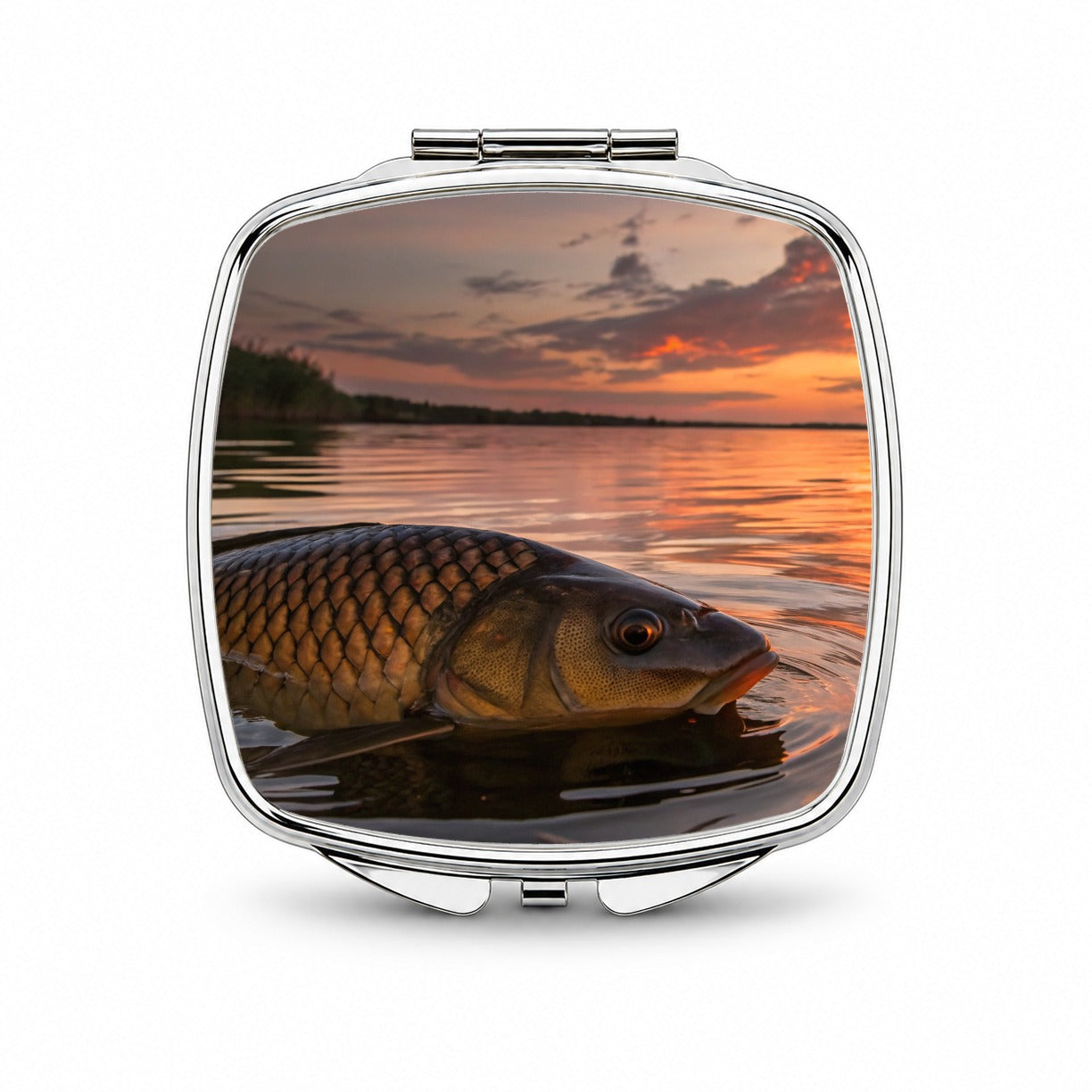 Carp Fishing At Sunset Small Travel Purse Handbag Pocket Makeup Compact Mirror