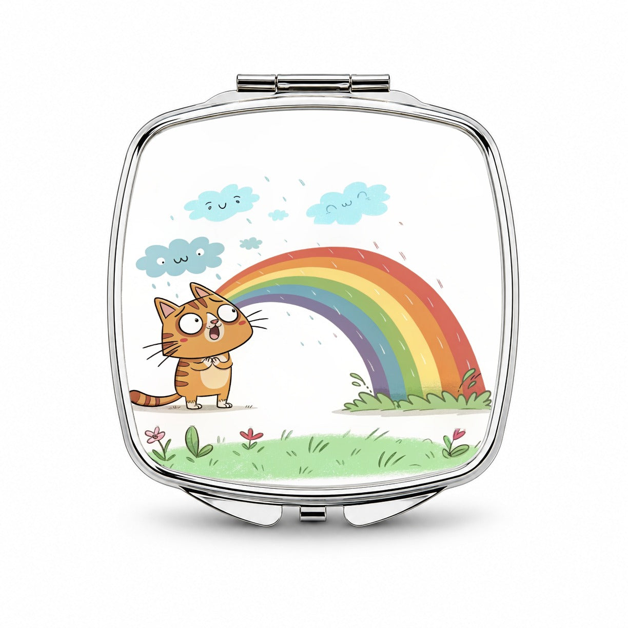 Cat Rainbow Pride Small Travel Purse Handbag Pocket Makeup Compact Mirror