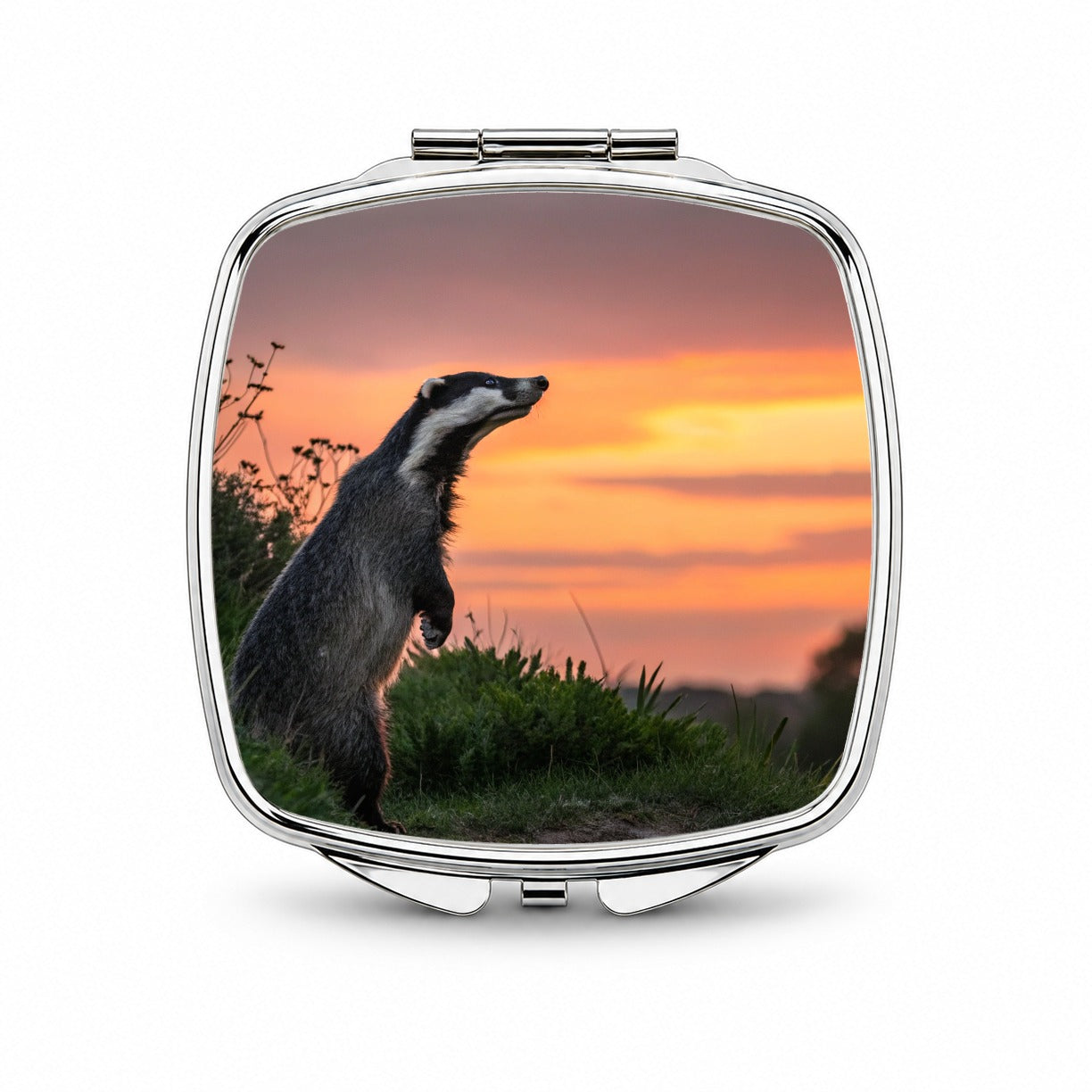 Curious Badger Sunset Scene Small Travel Purse Handbag Pocket Makeup Compact Mirror
