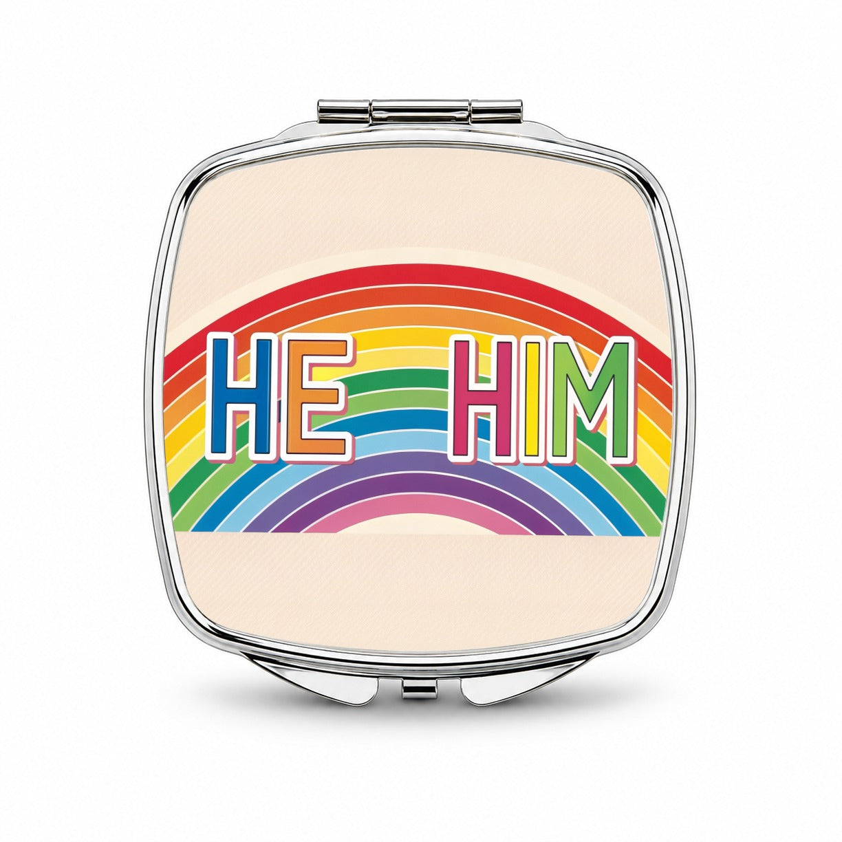 He Him Rainbow Love Pride Small Travel Purse Handbag Pocket Makeup Compact Mirror