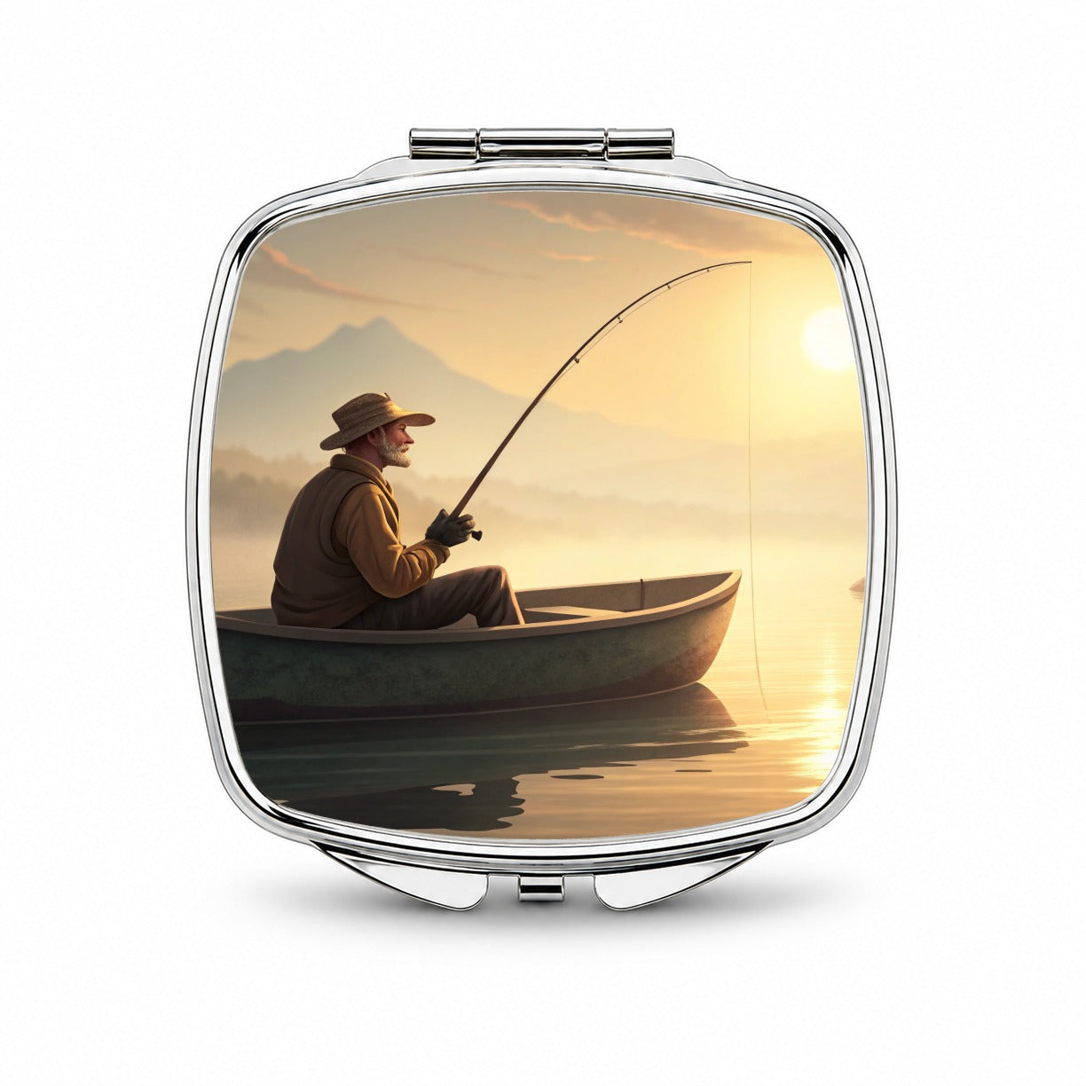 Relaxed Fisherman Lake Sunrise Small Travel Purse Handbag Pocket Makeup Compact Mirror