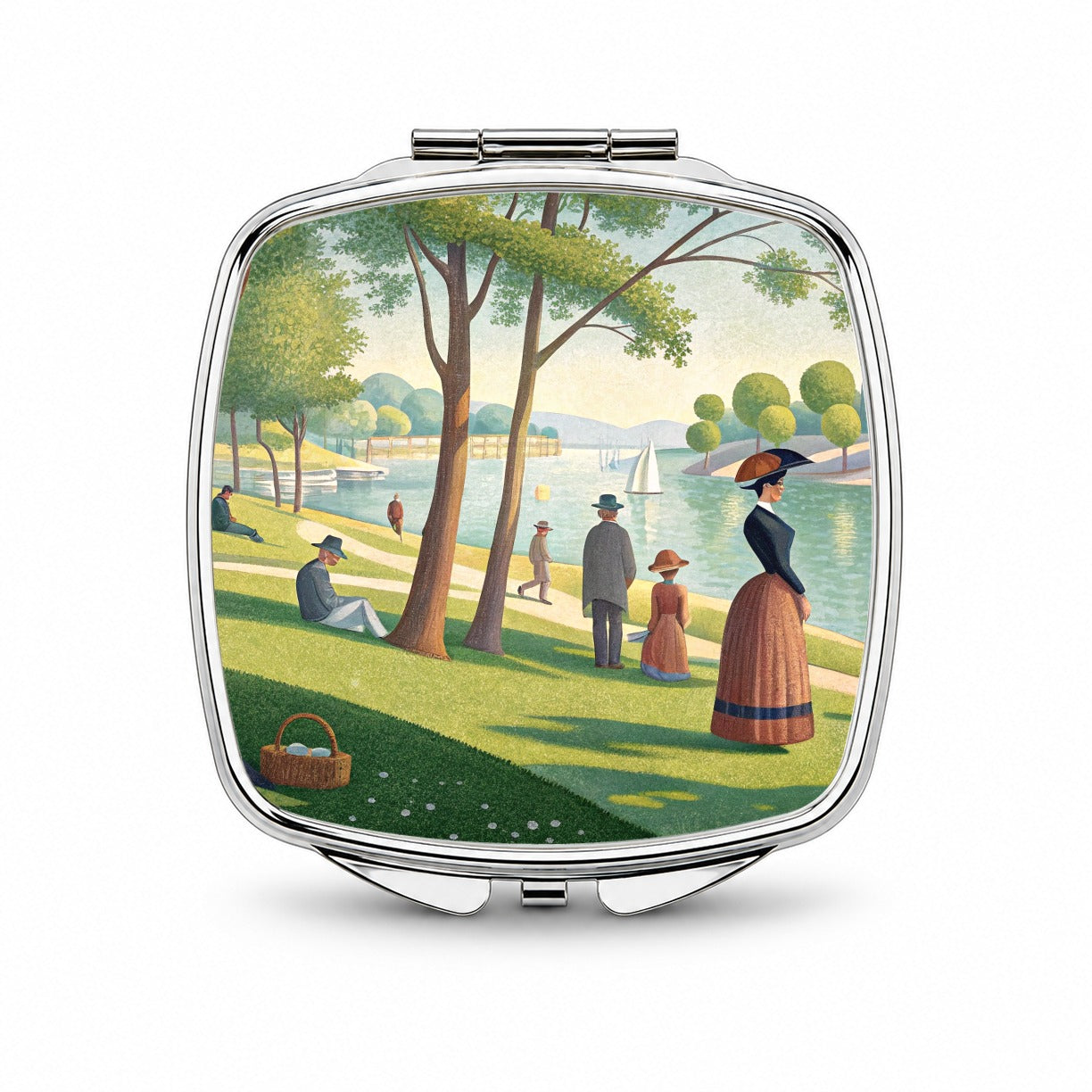 Sunday in the Park Seurat Inspired Small Travel Purse Handbag Pocket Makeup Compact Mirror