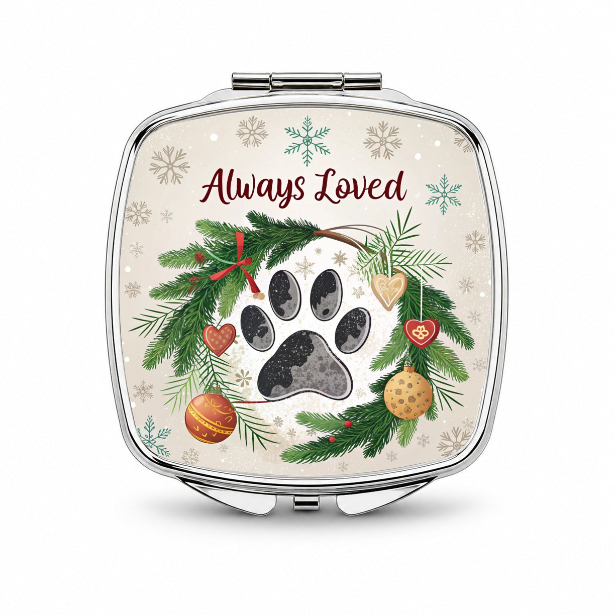 Always Loved Paw Print Christmas Dog Cat Small Travel Purse Handbag Pocket Makeup Compact Mirror