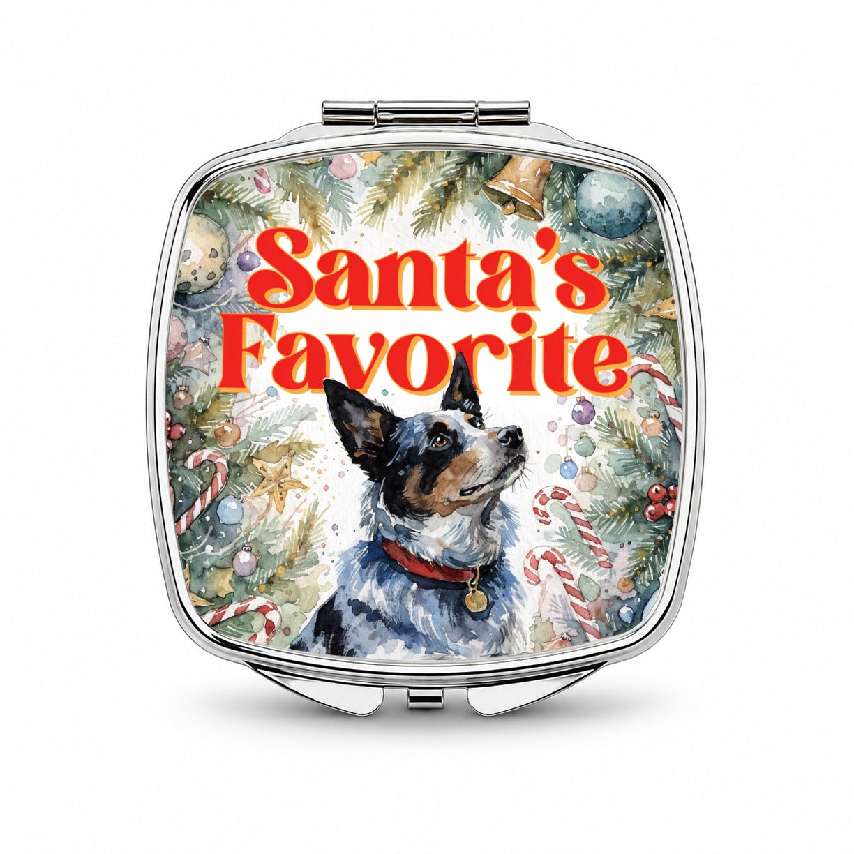Australian Cattle Dog Christmas Santa's Favorite Small Travel Purse Handbag Pocket Makeup Compact Mirror