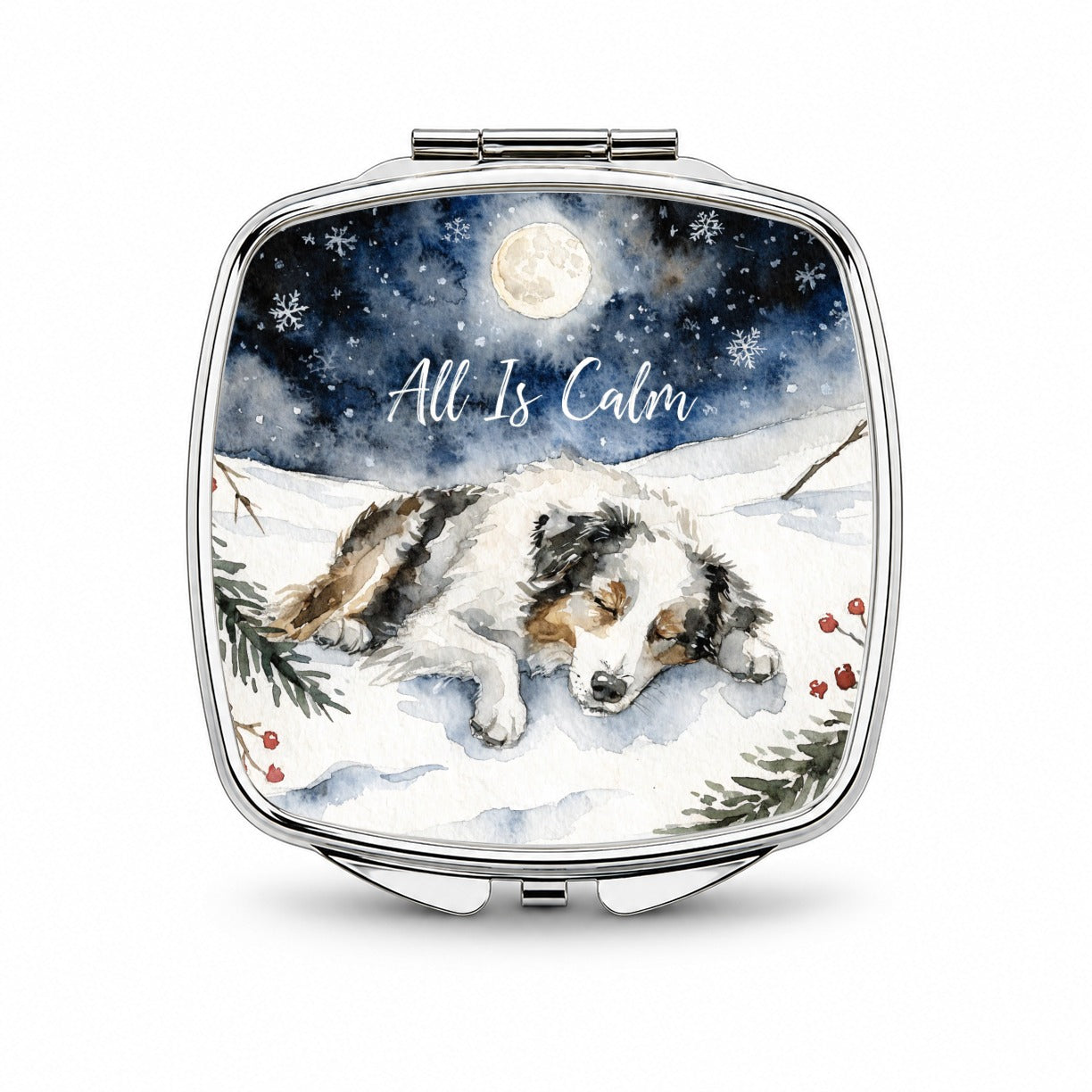 Australian Shepherd Dog All Is Calm Christmas Small Travel Purse Handbag Pocket Makeup Compact Mirror