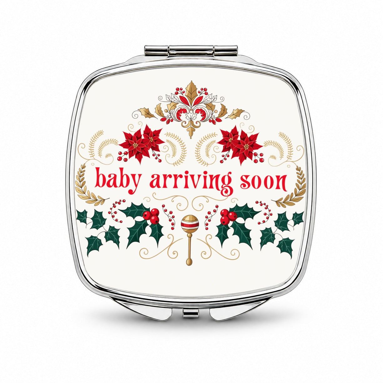 Baby Arriving Soon Pregnant Christmas Small Travel Purse Handbag Pocket Makeup Compact Mirror