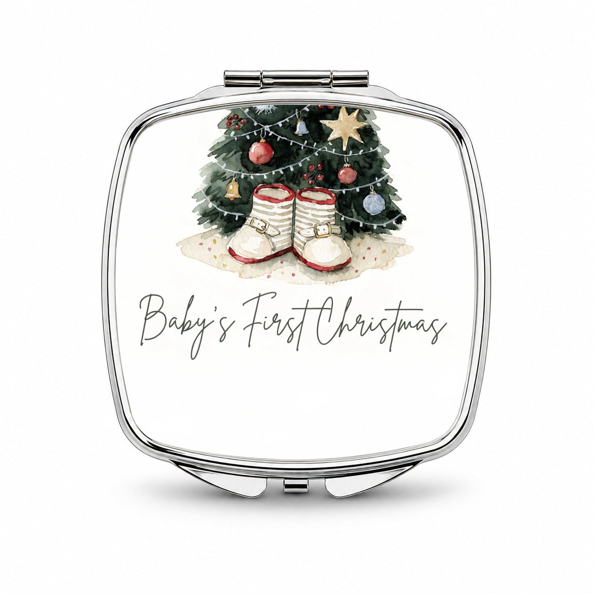 Baby's First Christmas Booties Tree Small Travel Purse Handbag Pocket Makeup Compact Mirror