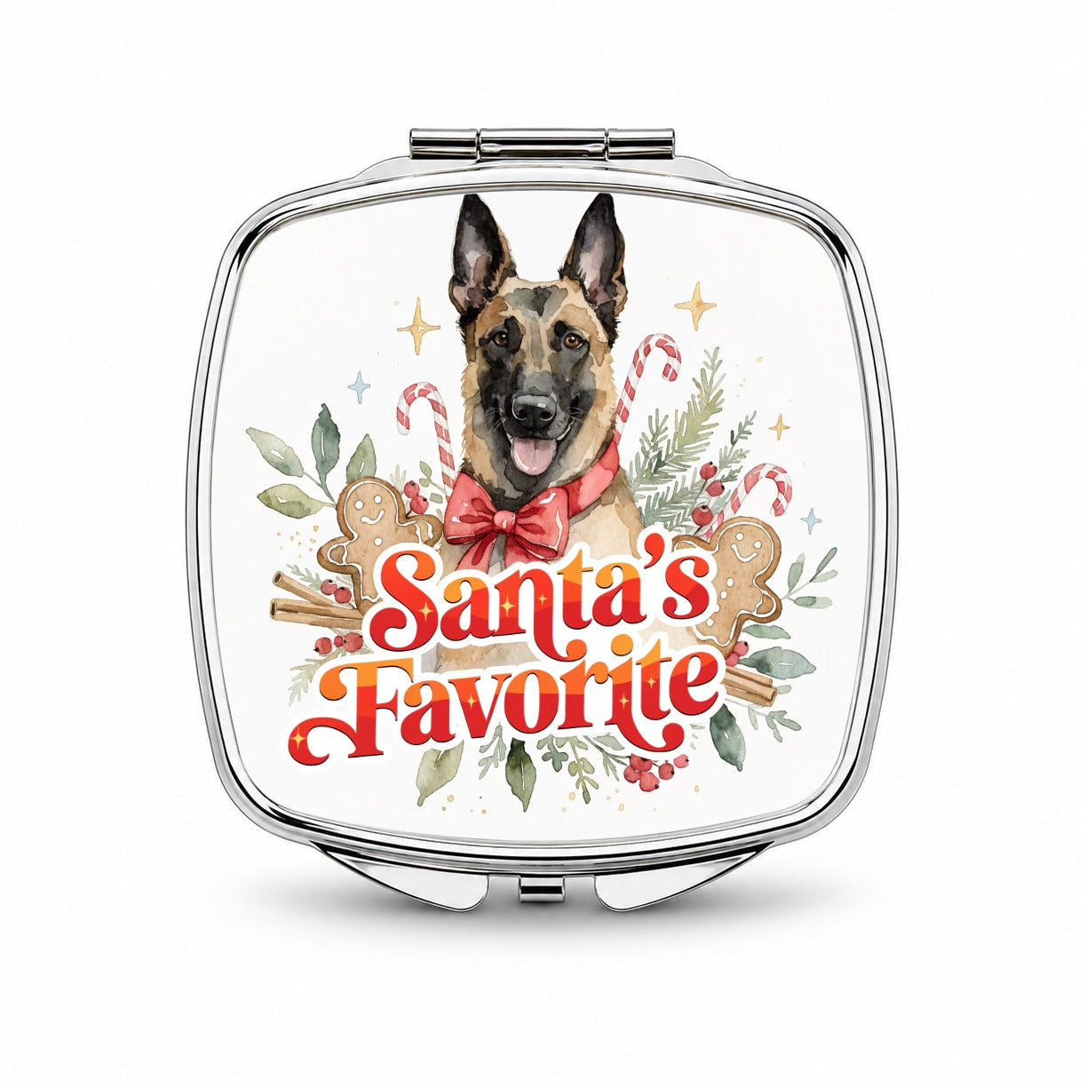 Belgian Malinois Dog Christmas Santa's Favorite Small Travel Purse Handbag Pocket Makeup Compact Mirror