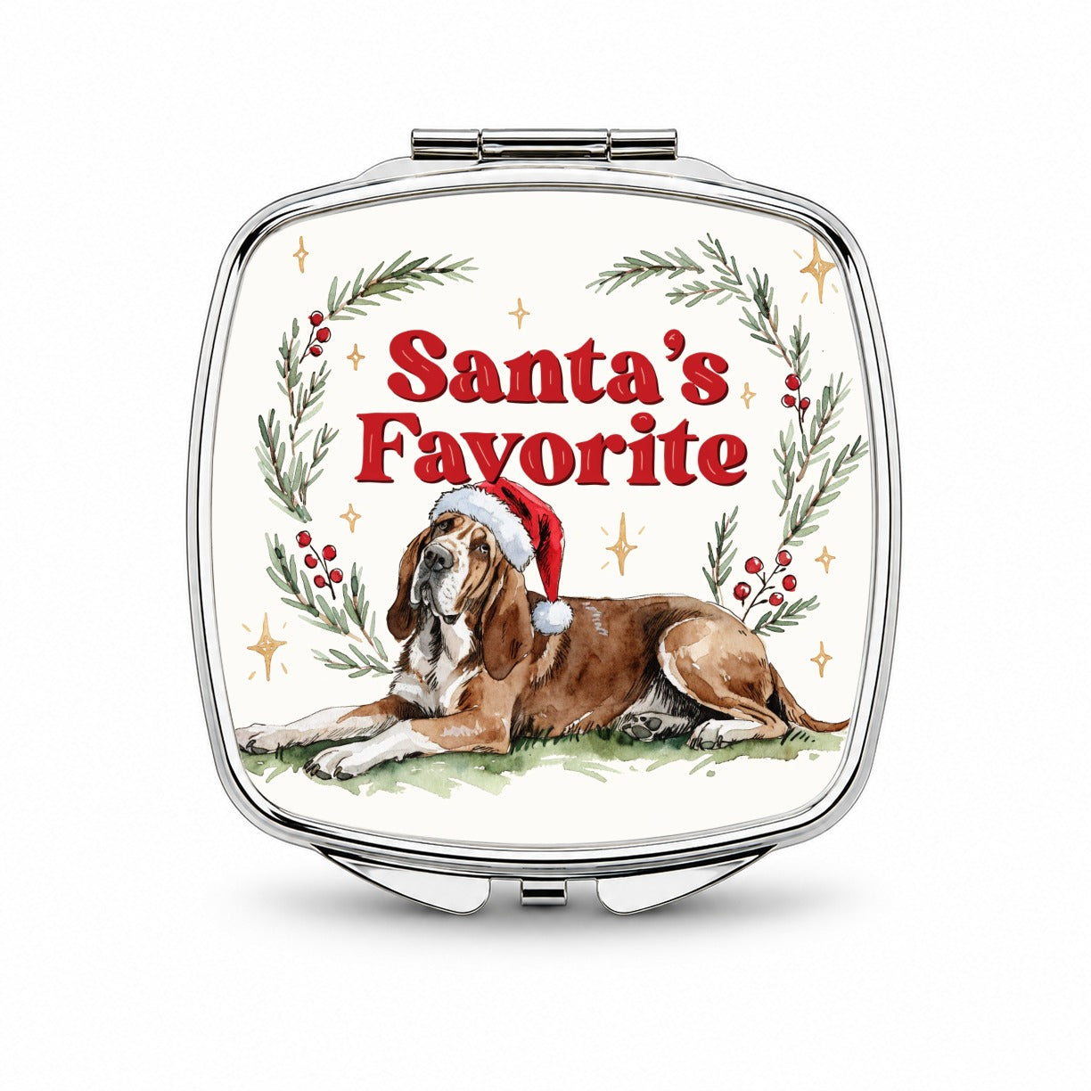 Bloodhound Dog Christmas Santa's Favorite Small Travel Purse Handbag Pocket Makeup Compact Mirror