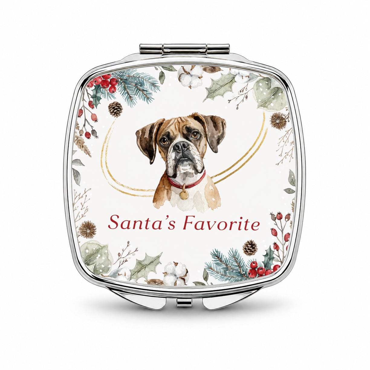 Boxer Dog Christmas Santa's Favorite Small Travel Purse Handbag Pocket Makeup Compact Mirror