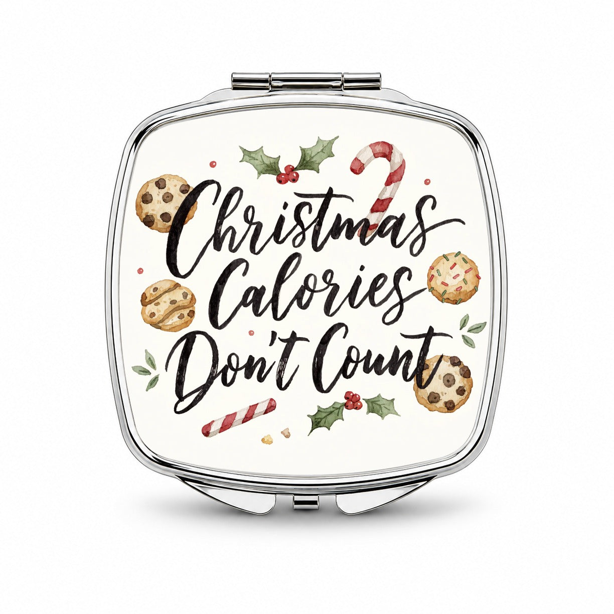 Christmas Calories Don't Count Funny Small Travel Purse Handbag Pocket Makeup Compact Mirror