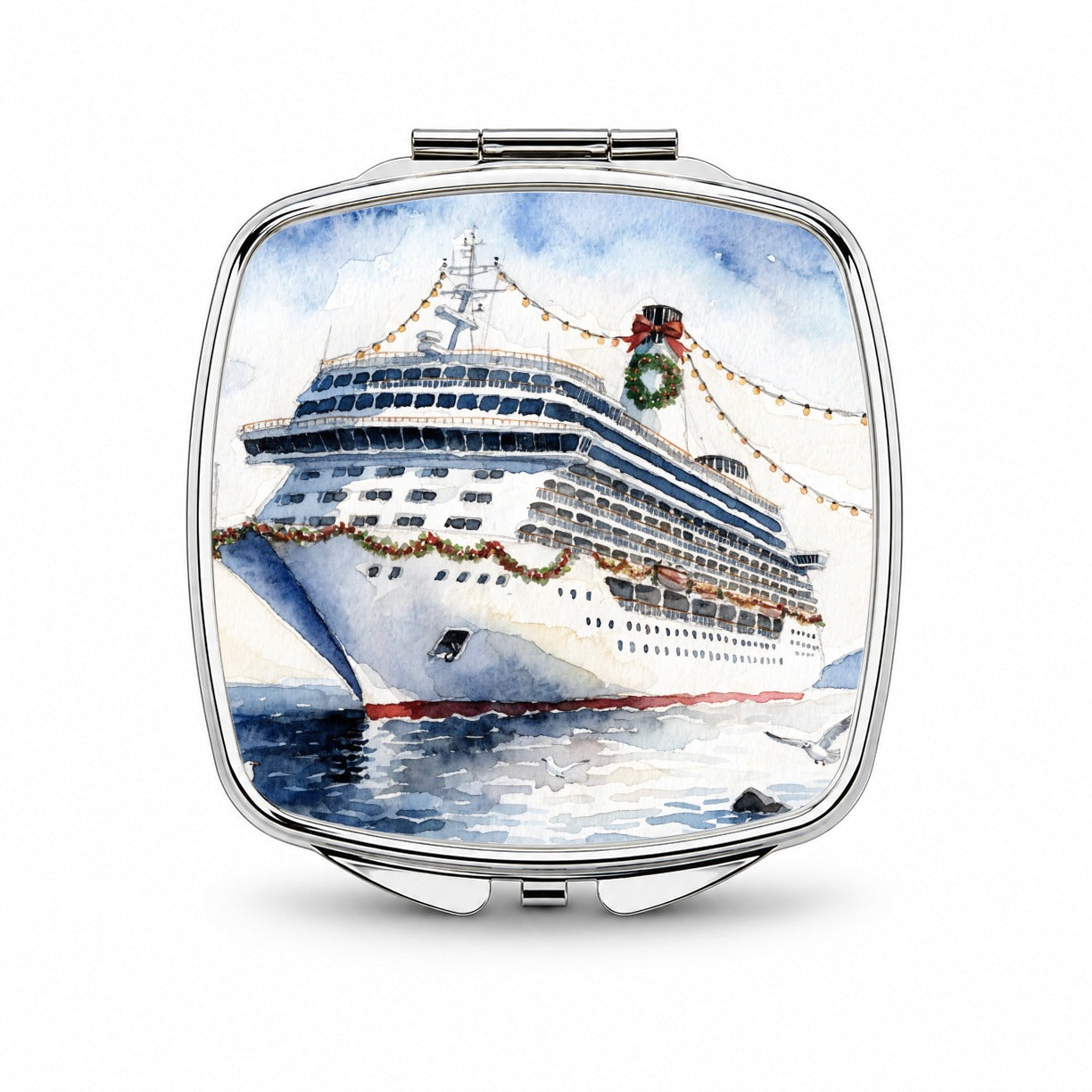 Christmas Cruise Ship Small Travel Purse Handbag Pocket Makeup Compact Mirror