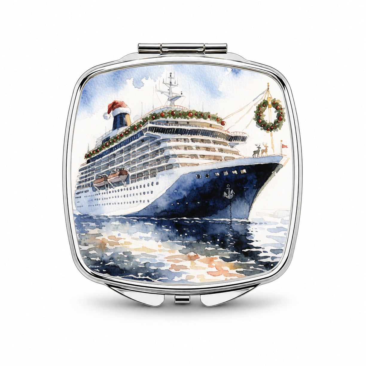 Christmas Cruse Ship Vacation Small Travel Purse Handbag Pocket Makeup Compact Mirror