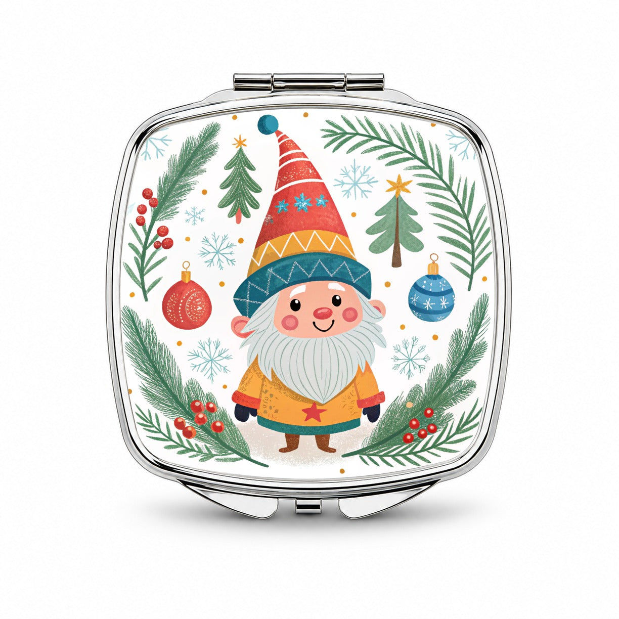 Christmas Gnome Smiling Small Travel Purse Handbag Pocket Makeup Compact Mirror
