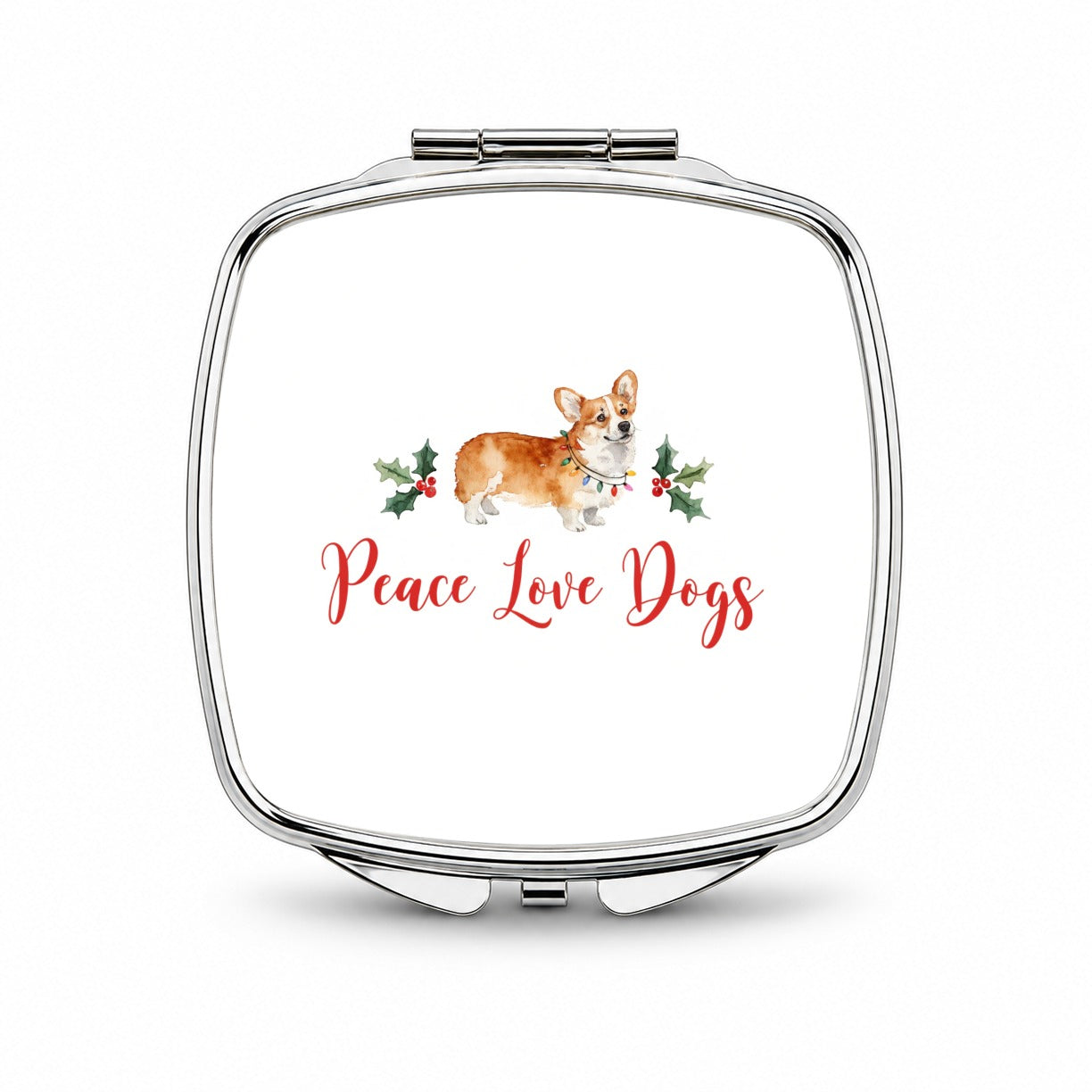 Corgi Christmas Peace Love Dogs Small Travel Purse Handbag Pocket Makeup Compact Mirror