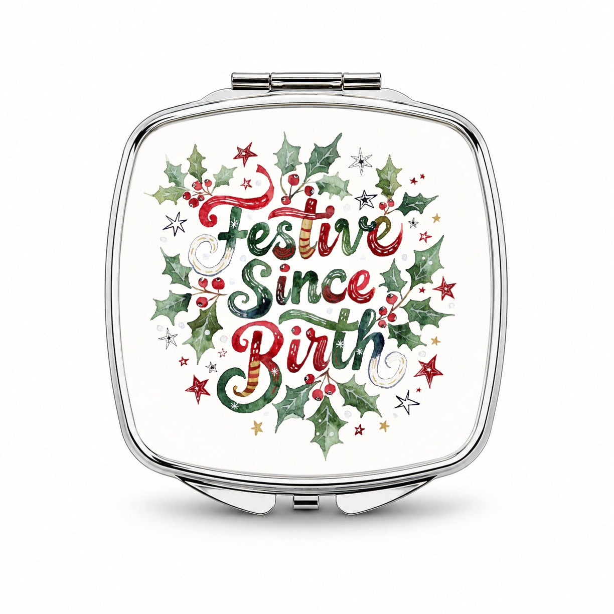 Festive Since Birth Christmas Funny Small Travel Purse Handbag Pocket Makeup Compact Mirror