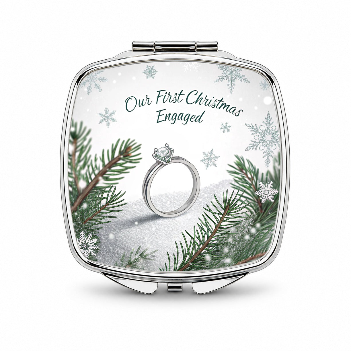 First Christmas Engaged Engagement Ring Small Travel Purse Handbag Pocket Makeup Compact Mirror