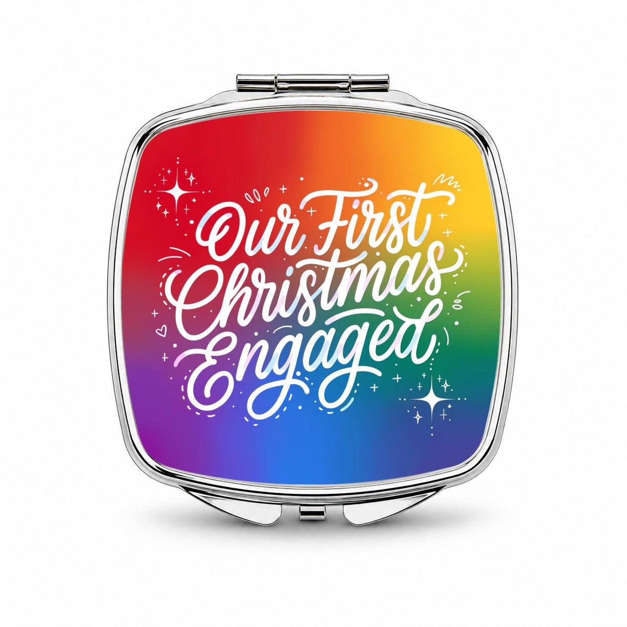 First Christmas Engaged Pride LGBTQ Rainbow Small Travel Purse Handbag Pocket Makeup Compact Mirror