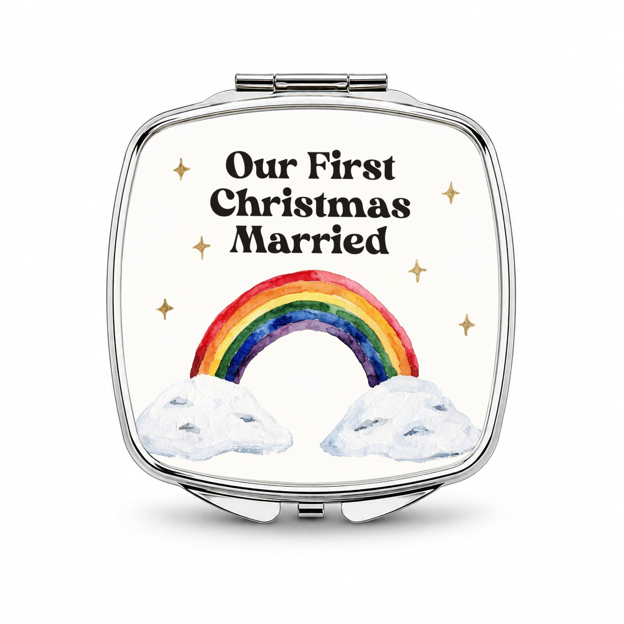 First Christmas Married LGBTQ Pride Rainbow Simple Small Travel Purse Handbag Pocket Makeup Compact Mirror