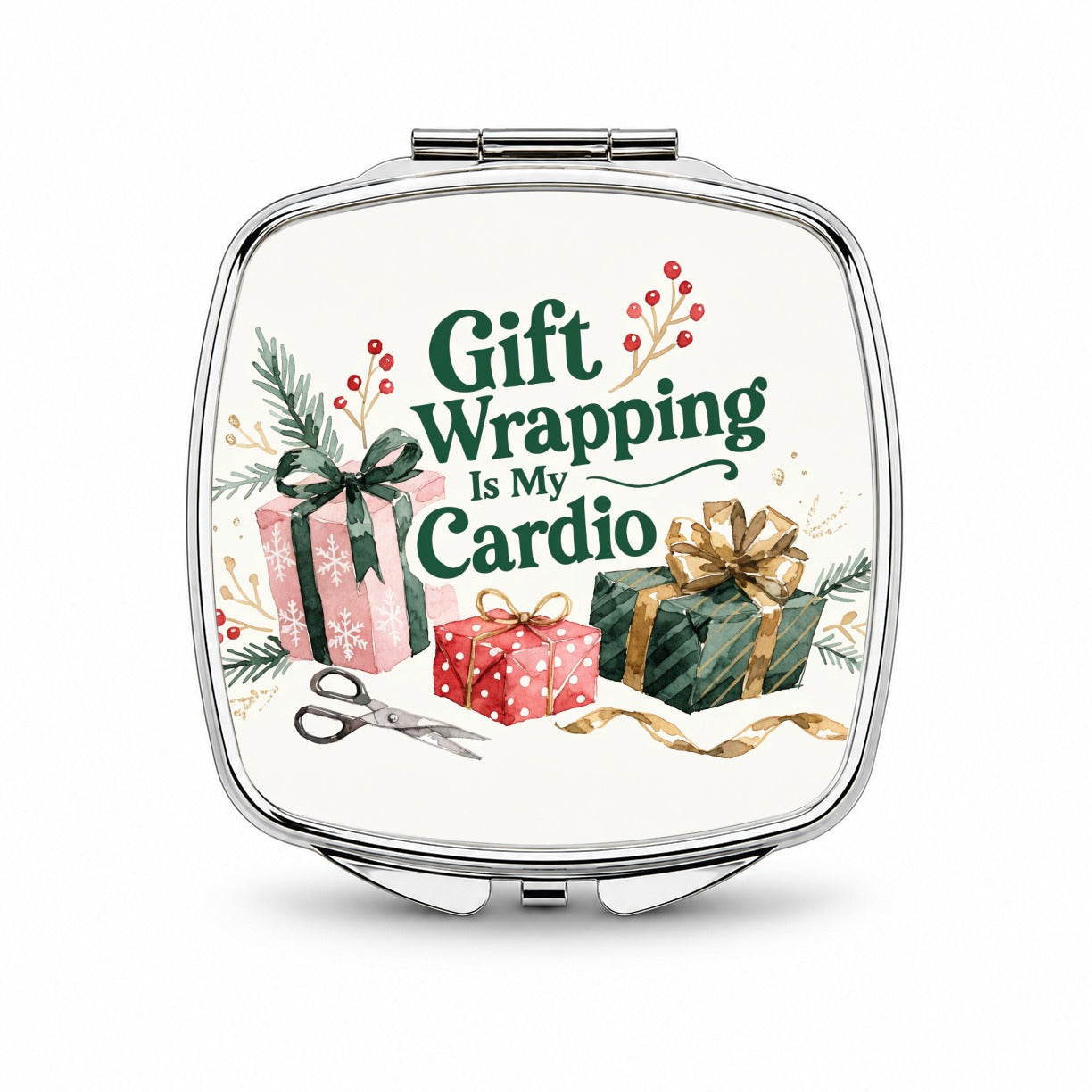 Gift Wrapping Is My Cardio Christmas Funny Small Travel Purse Handbag Pocket Makeup Compact Mirror