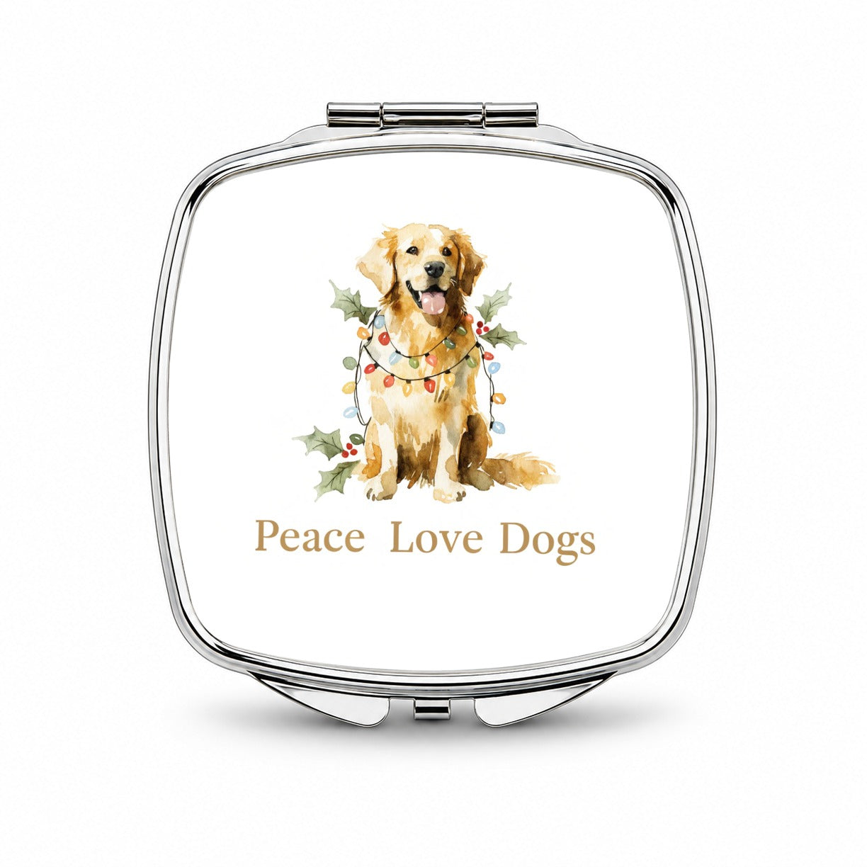 Golden Retriever Christmas Peace Love Dogs Small Travel Purse Handbag Pocket Makeup Compact Mirror