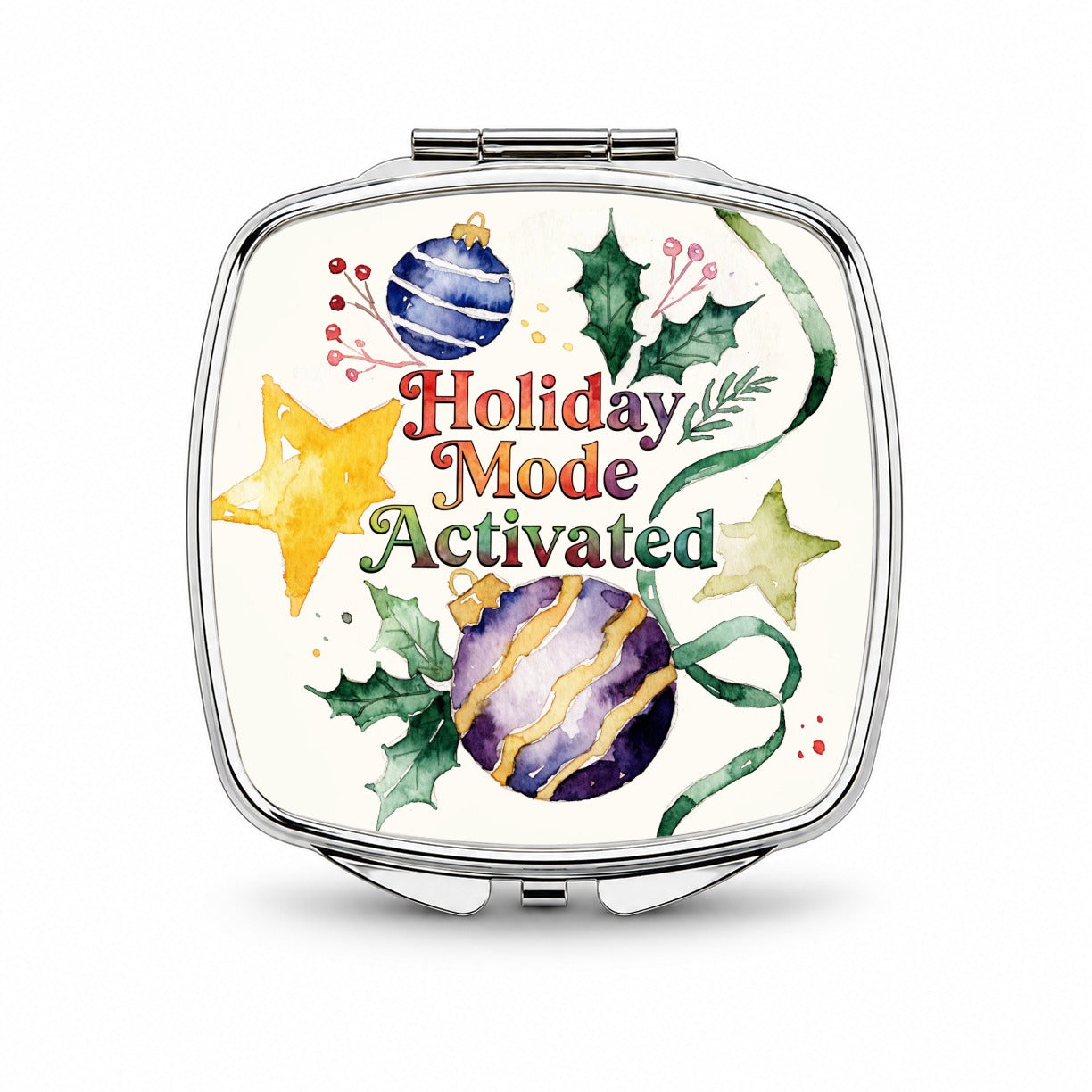 Holiday Mode Activated Christmas Funny Small Travel Purse Handbag Pocket Makeup Compact Mirror