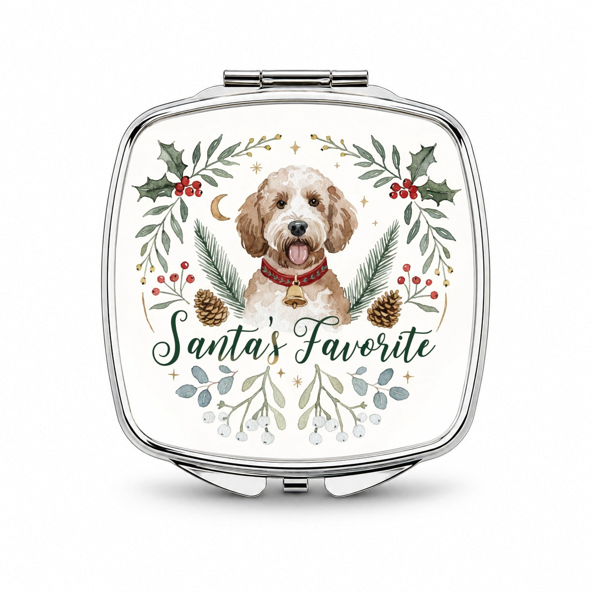 Labradoodle Dog Christmas Santa's Favorite Small Travel Purse Handbag Pocket Makeup Compact Mirror