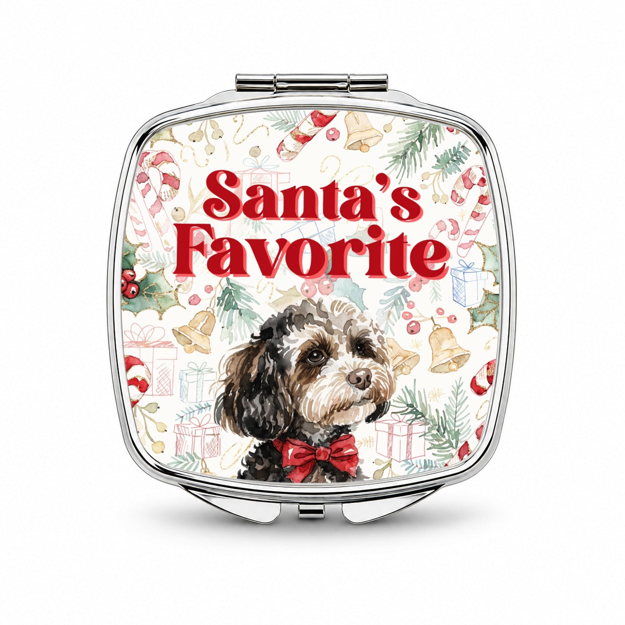 Maltipoo Dog Christmas Santa's Favorite Small Travel Purse Handbag Pocket Makeup Compact Mirror