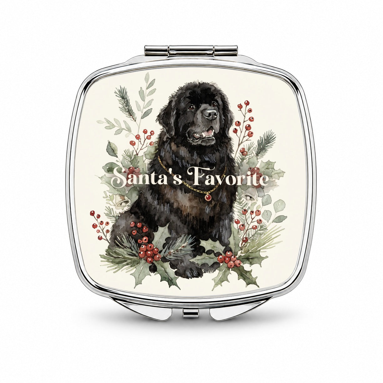 Newfoundland Dog Christmas Santa's Favorite Small Travel Purse Handbag Pocket Makeup Compact Mirror