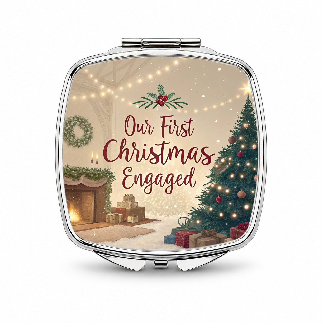 Our First Christmas Engaged Small Travel Purse Handbag Pocket Makeup Compact Mirror