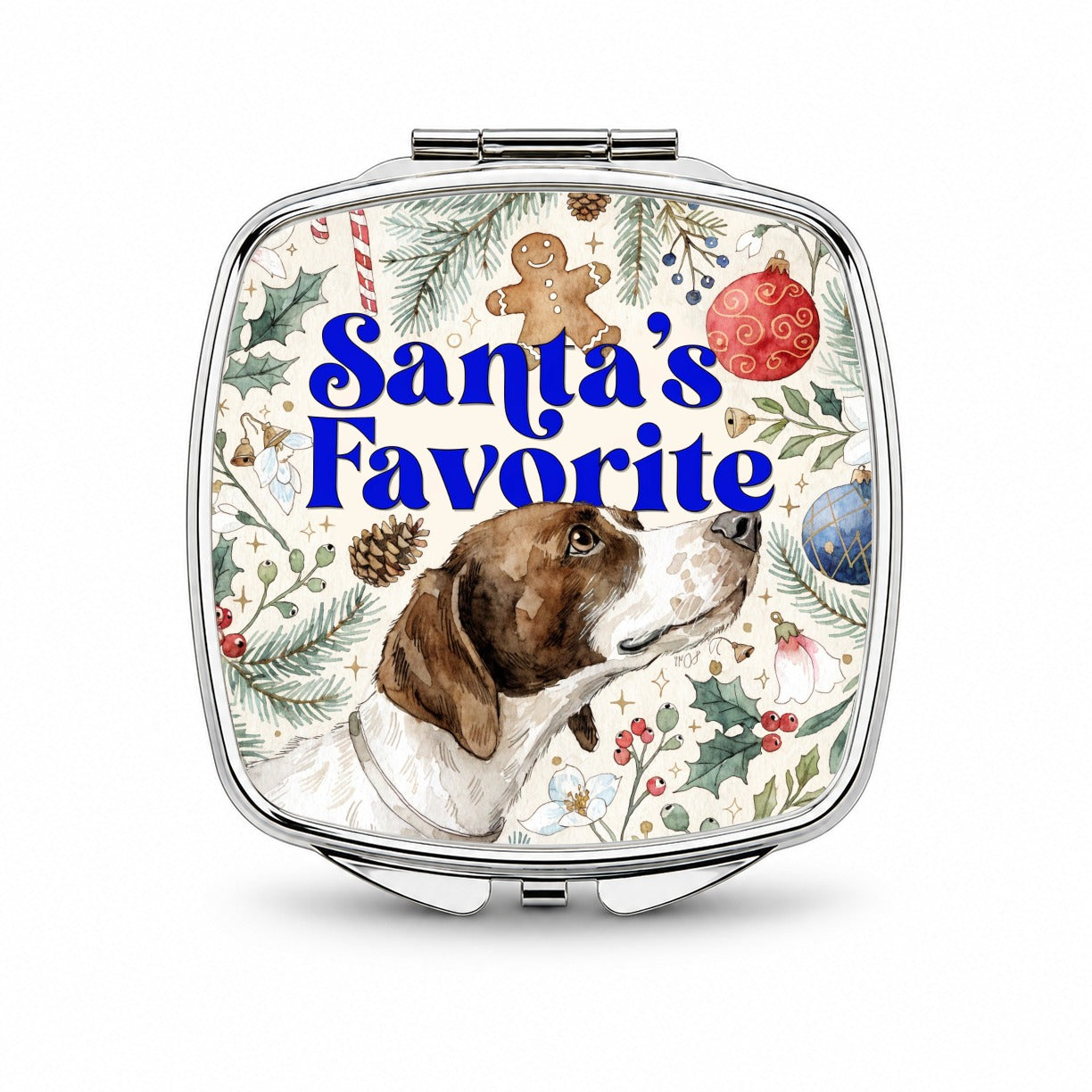 Pointer Dog Christmas Santa's Favorite Small Travel Purse Handbag Pocket Makeup Compact Mirror