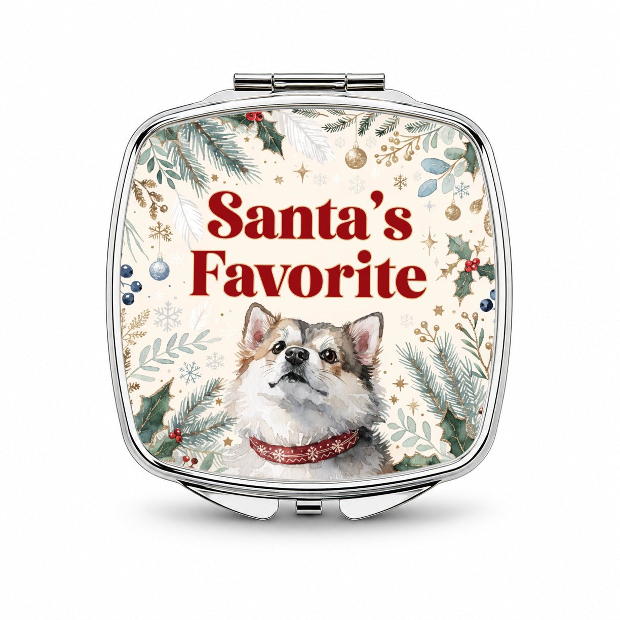 Pomsky Dog Christmas Santa's Favorite Small Travel Purse Handbag Pocket Makeup Compact Mirror