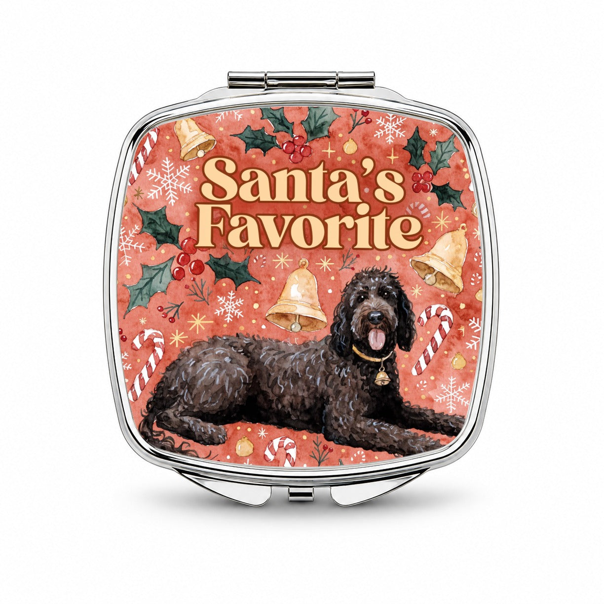 Portuguese Water Dog Christmas Santa's Favorite Small Travel Purse Handbag Pocket Makeup Compact Mirror