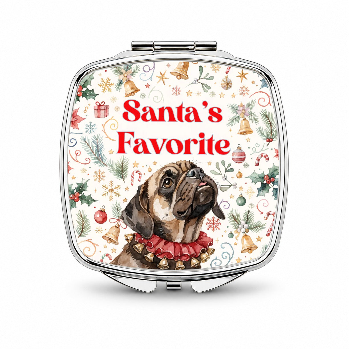 Puggle Dog Christmas Santa's Favorite Small Travel Purse Handbag Pocket Makeup Compact Mirror