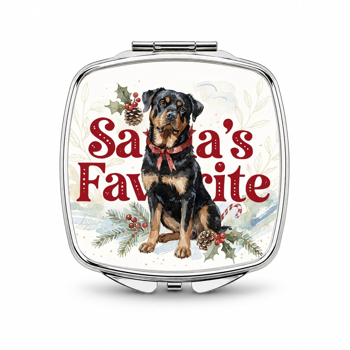 Rottweiler Dog Christmas Santa's Favorite Small Travel Purse Handbag Pocket Makeup Compact Mirror