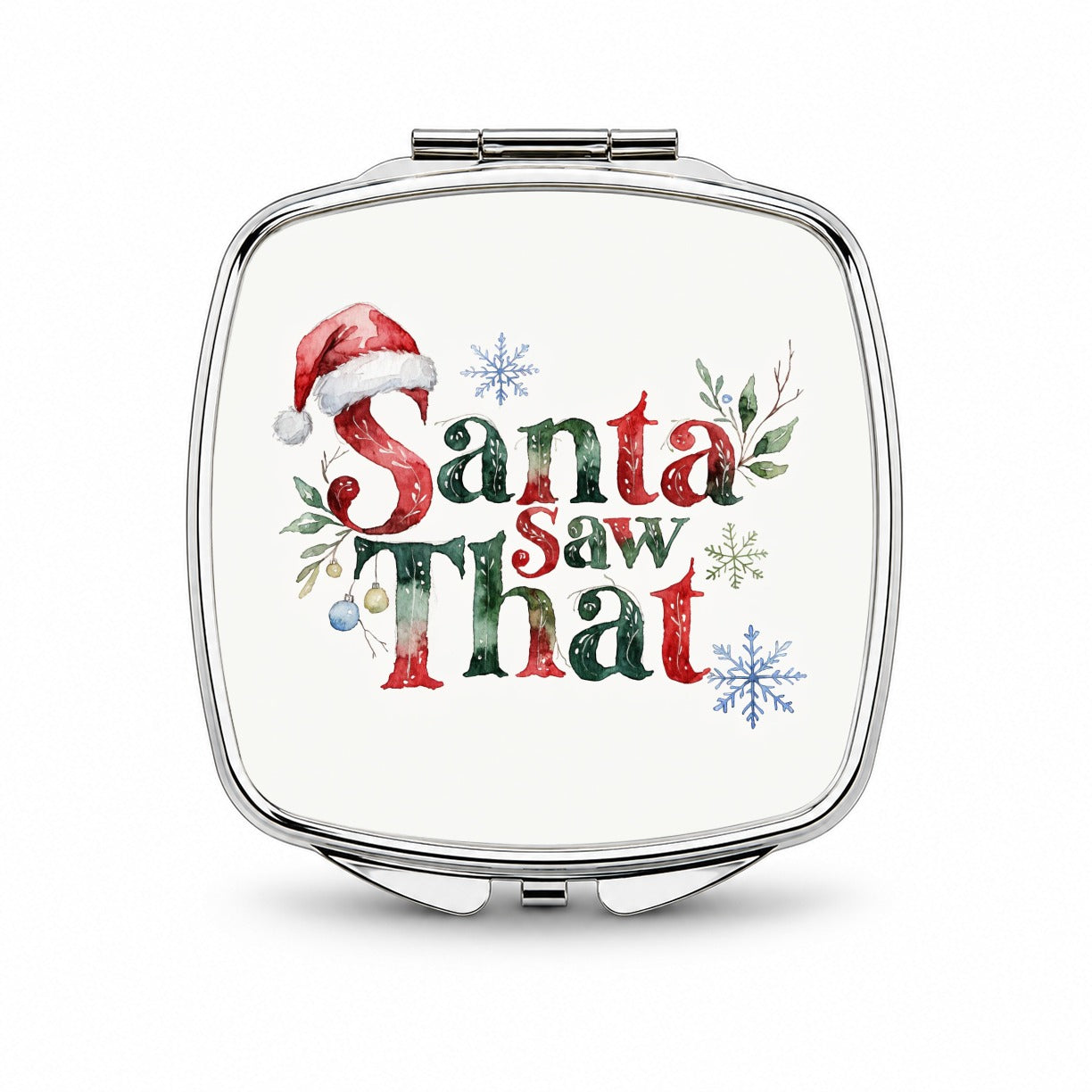 Santa Saw That Christmas Funny Small Travel Purse Handbag Pocket Makeup Compact Mirror