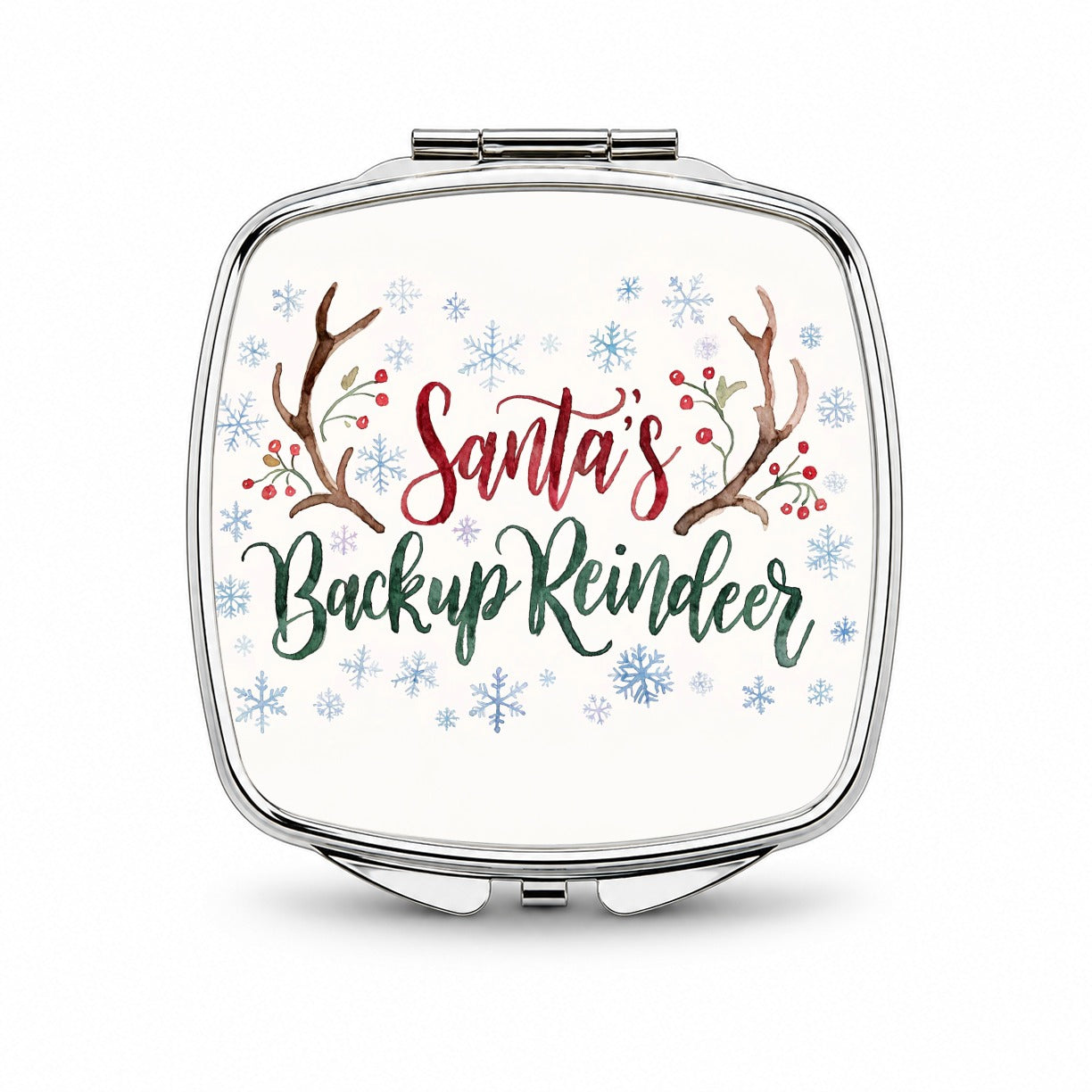 Santa's Backup Reindeer Christmas Funny Small Travel Purse Handbag Pocket Makeup Compact Mirror