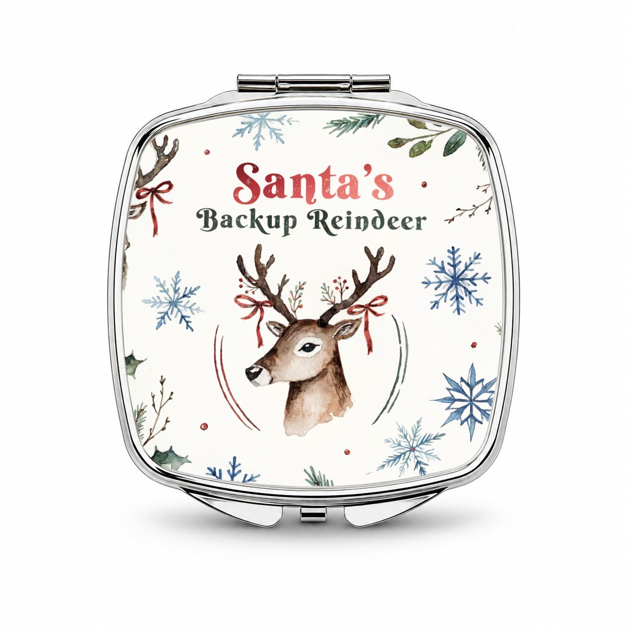 Santa's Backup Reindeer Funny Small Travel Purse Handbag Pocket Makeup Compact Mirror