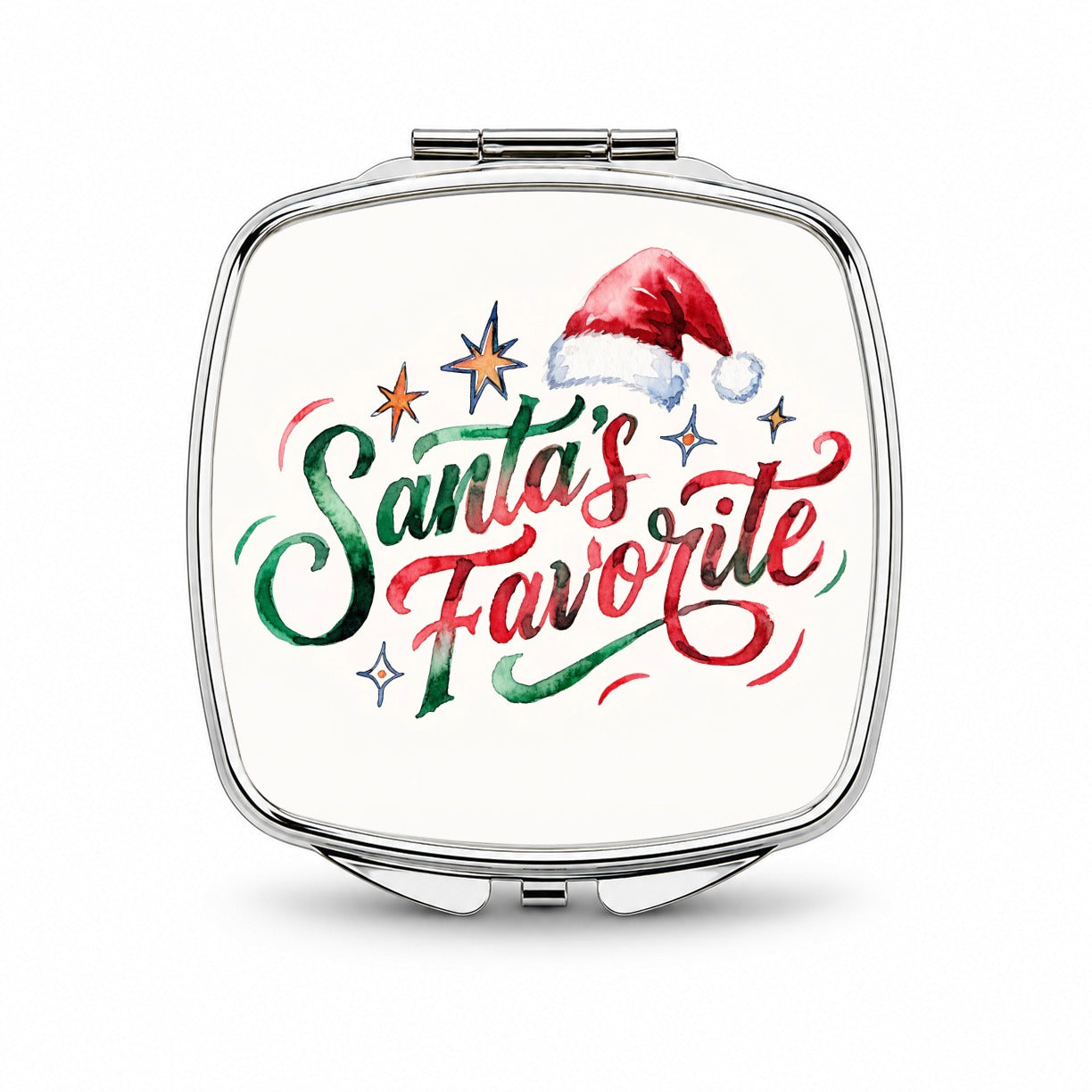 Santa's Favorite Christmas Funny Red Green Small Travel Purse Handbag Pocket Makeup Compact Mirror