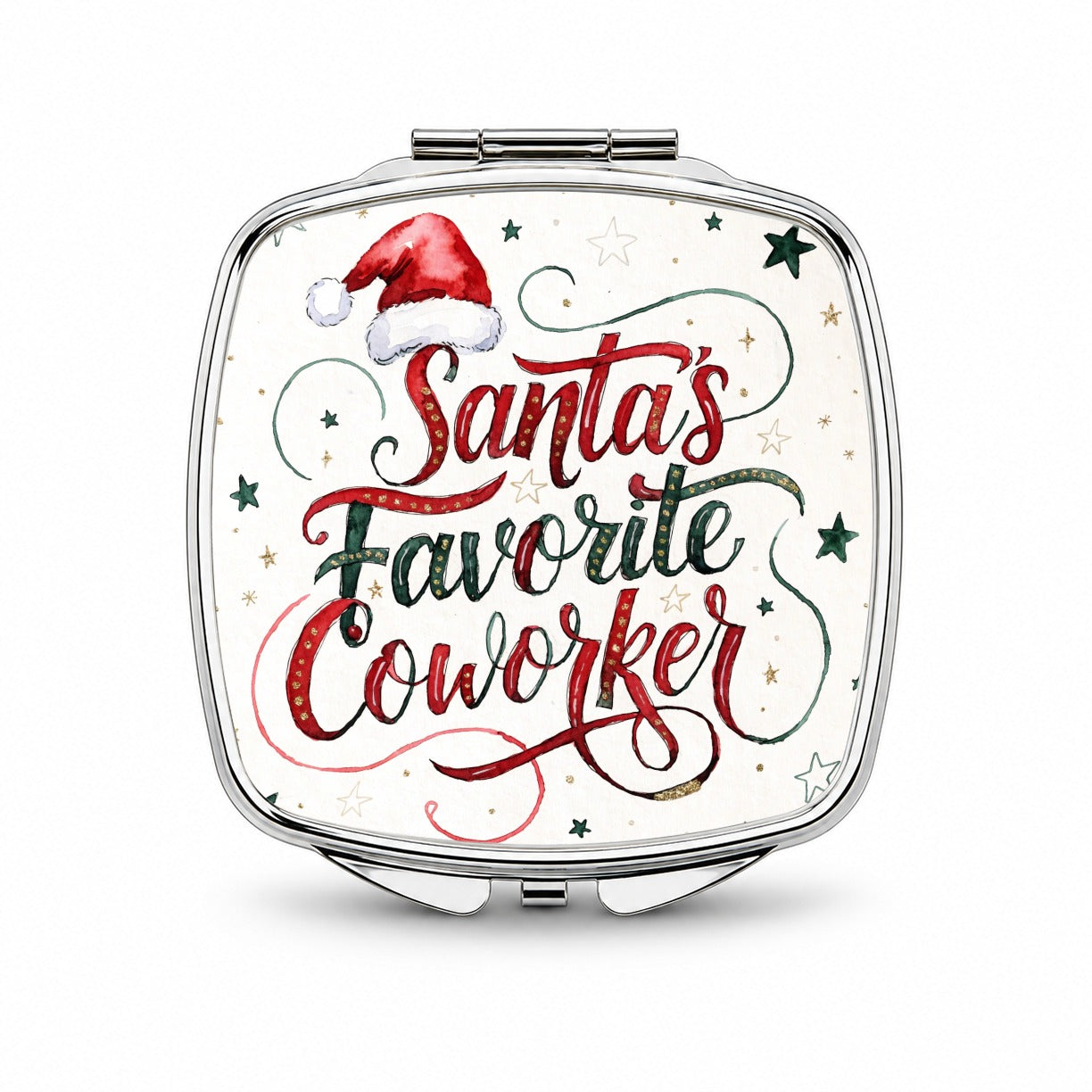 Santa's Favorite Coworker Christmas Small Travel Purse Handbag Pocket Makeup Compact Mirror