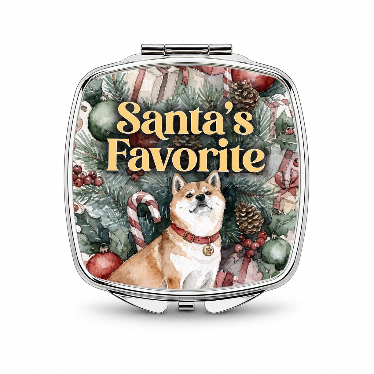 Shiba Inu Dog Christmas Santa's Favorite Small Travel Purse Handbag Pocket Makeup Compact Mirror