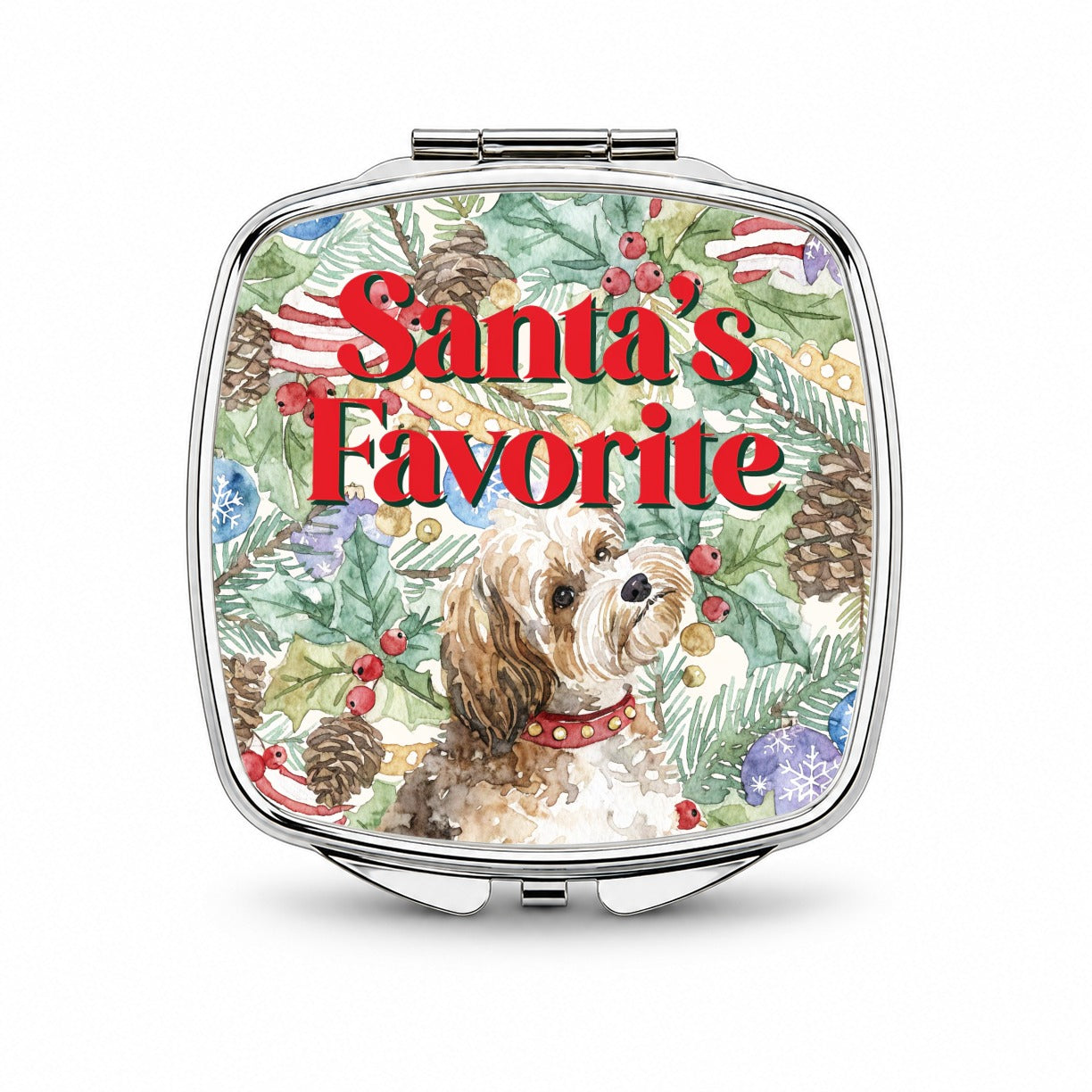 Shorkie Dog Christmas Santa's Favorite Small Travel Purse Handbag Pocket Makeup Compact Mirror