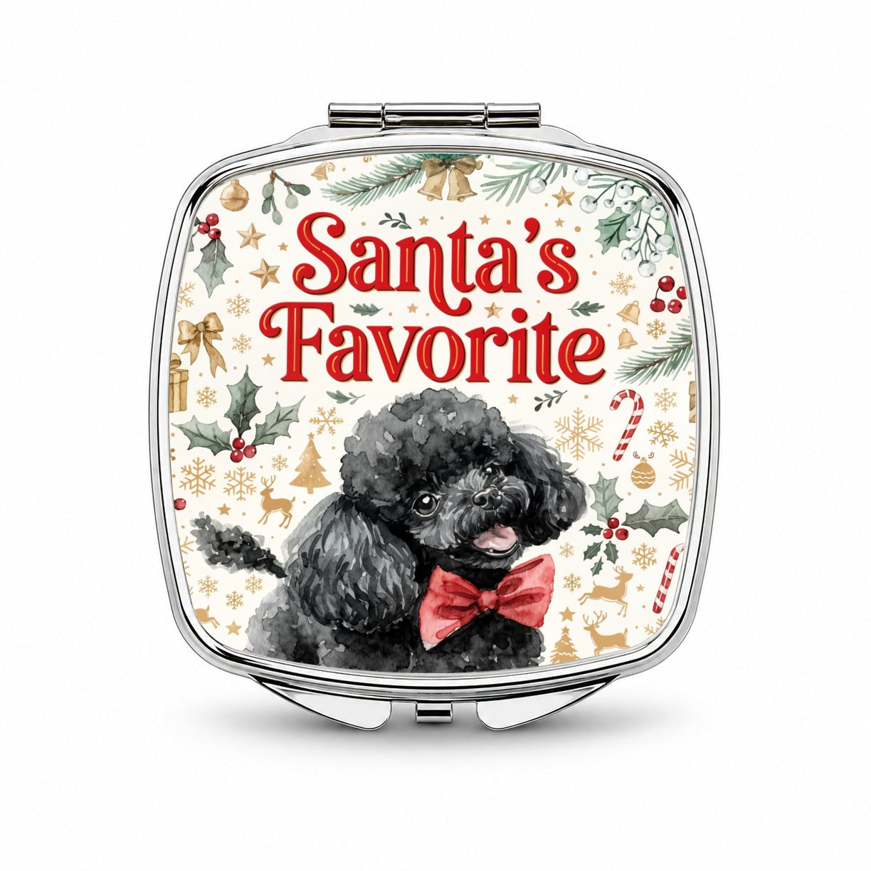 Toy Poodle Dog Christmas Santa's Favorite Small Travel Purse Handbag Pocket Makeup Compact Mirror