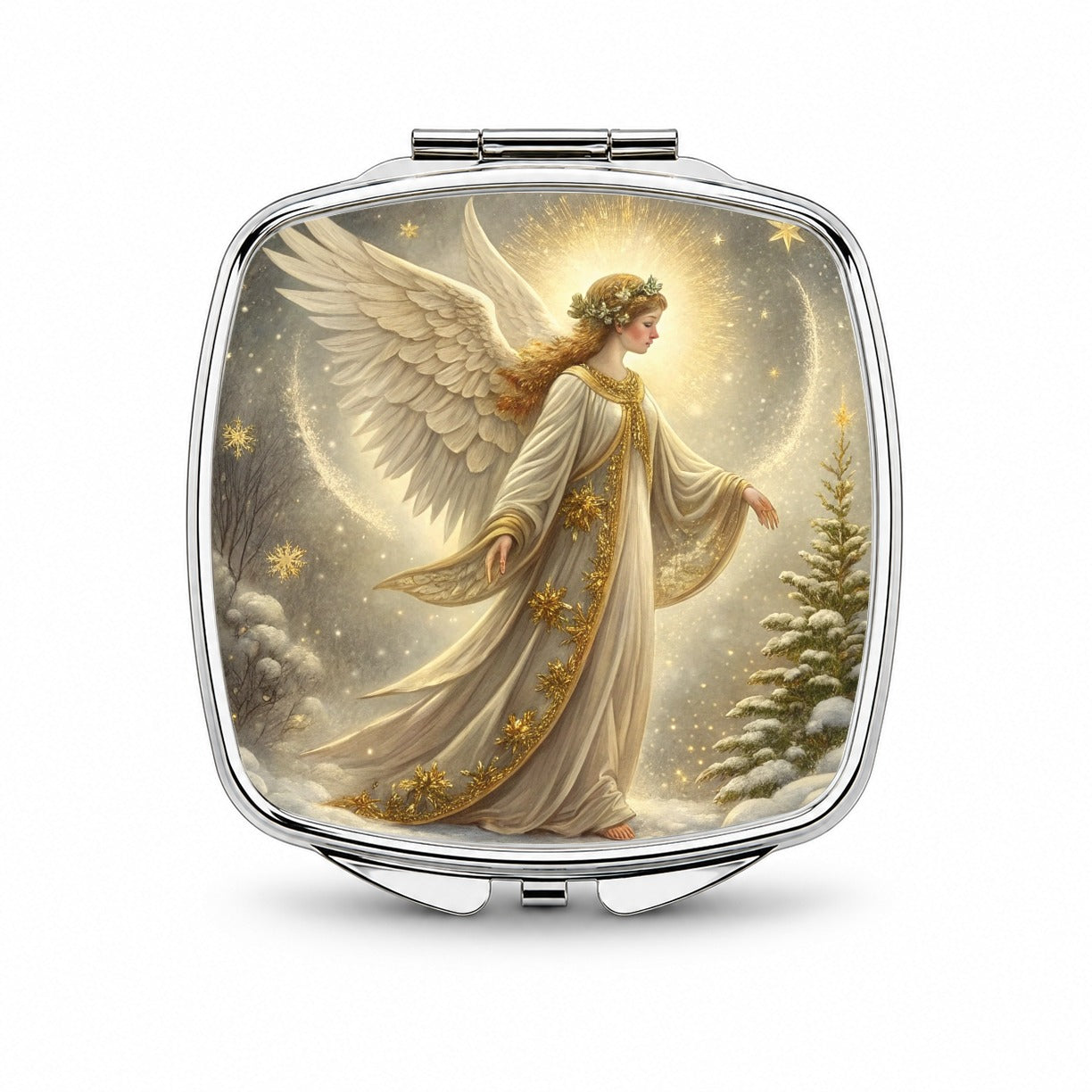 Vintage Christmas Angel Elegant Small Travel Purse Handbag Pocket Makeup Compact Mirror