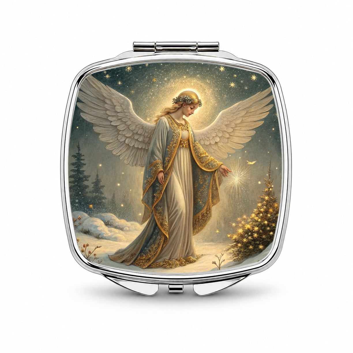 Vintage Victorian Christmas Angel Small Travel Purse Handbag Pocket Makeup Compact Mirror