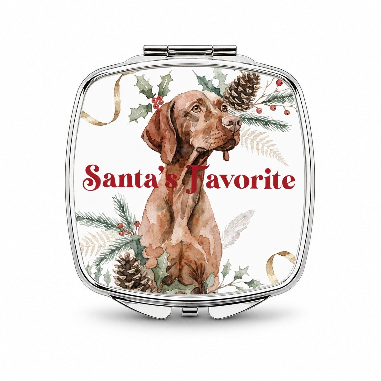 Vizsla Dog Christmas Santa's Favorite Small Travel Purse Handbag Pocket Makeup Compact Mirror