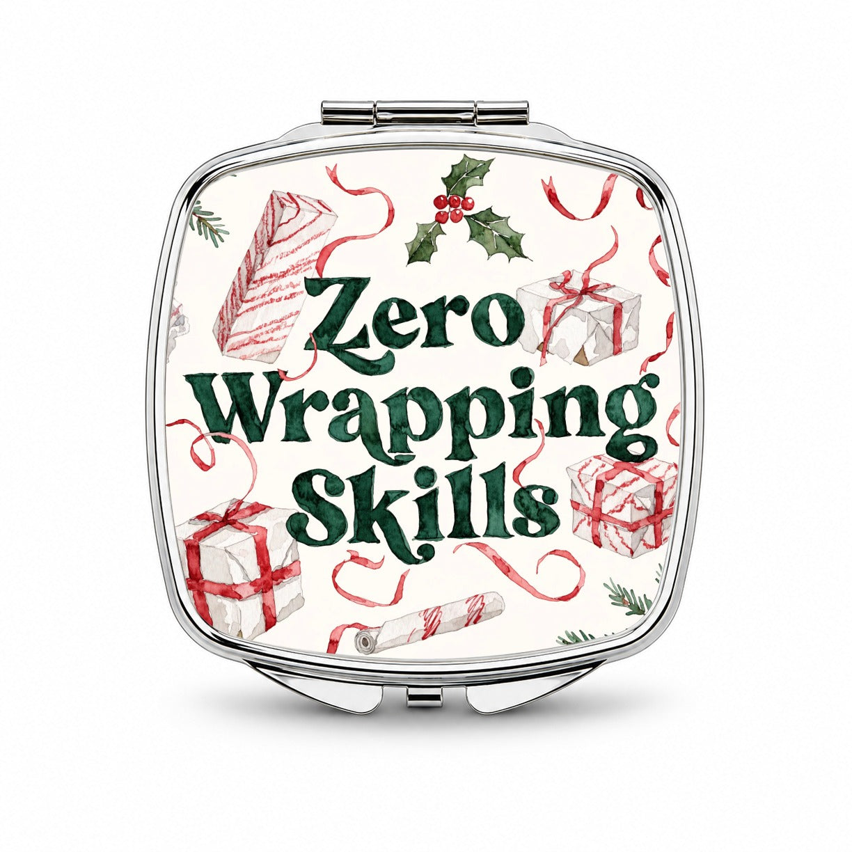 Zero Wrapping Skills Christmas Funny Red Green Small Travel Purse Handbag Pocket Makeup Compact Mirror